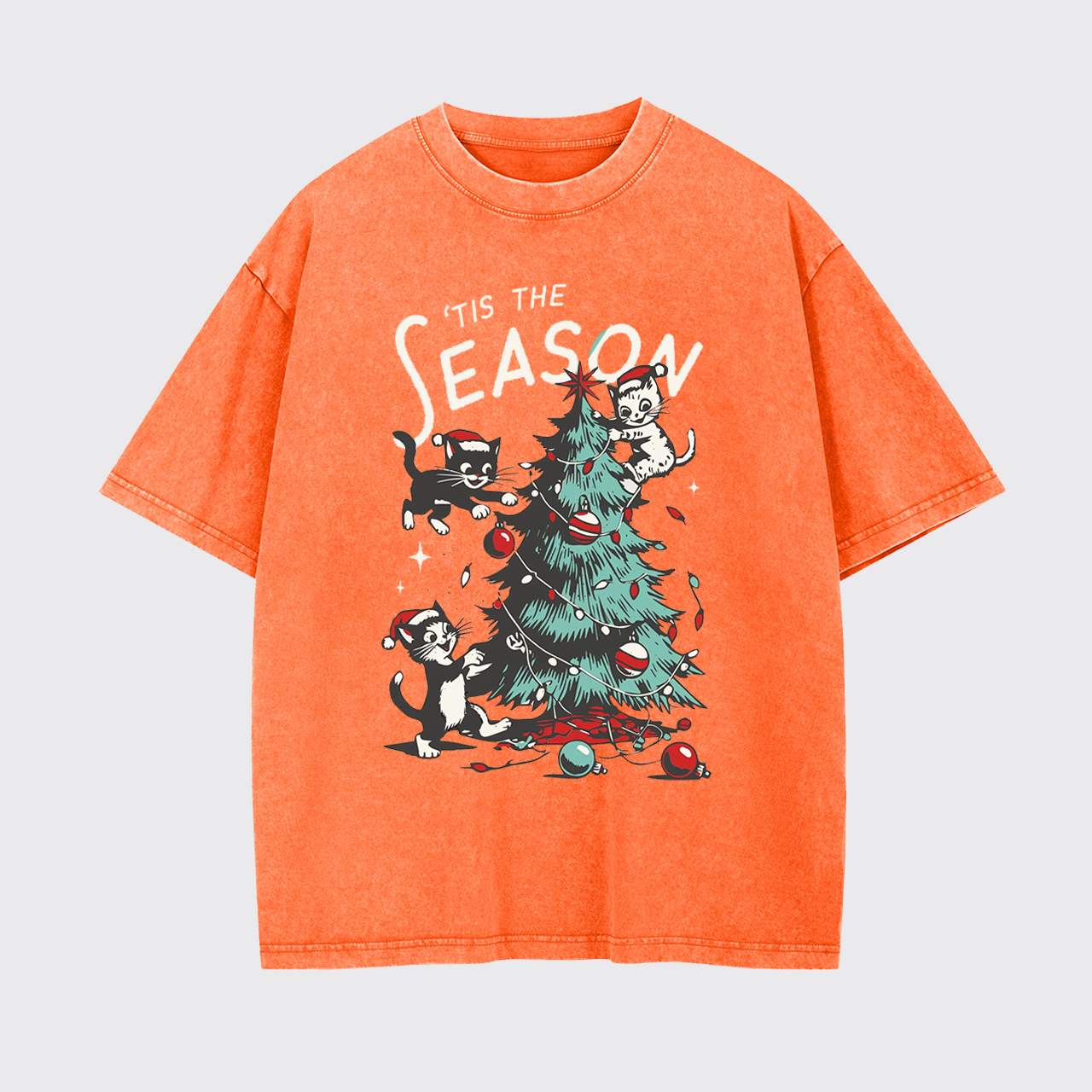 Cats Messing with Christmas Tree Garment-dye Tees