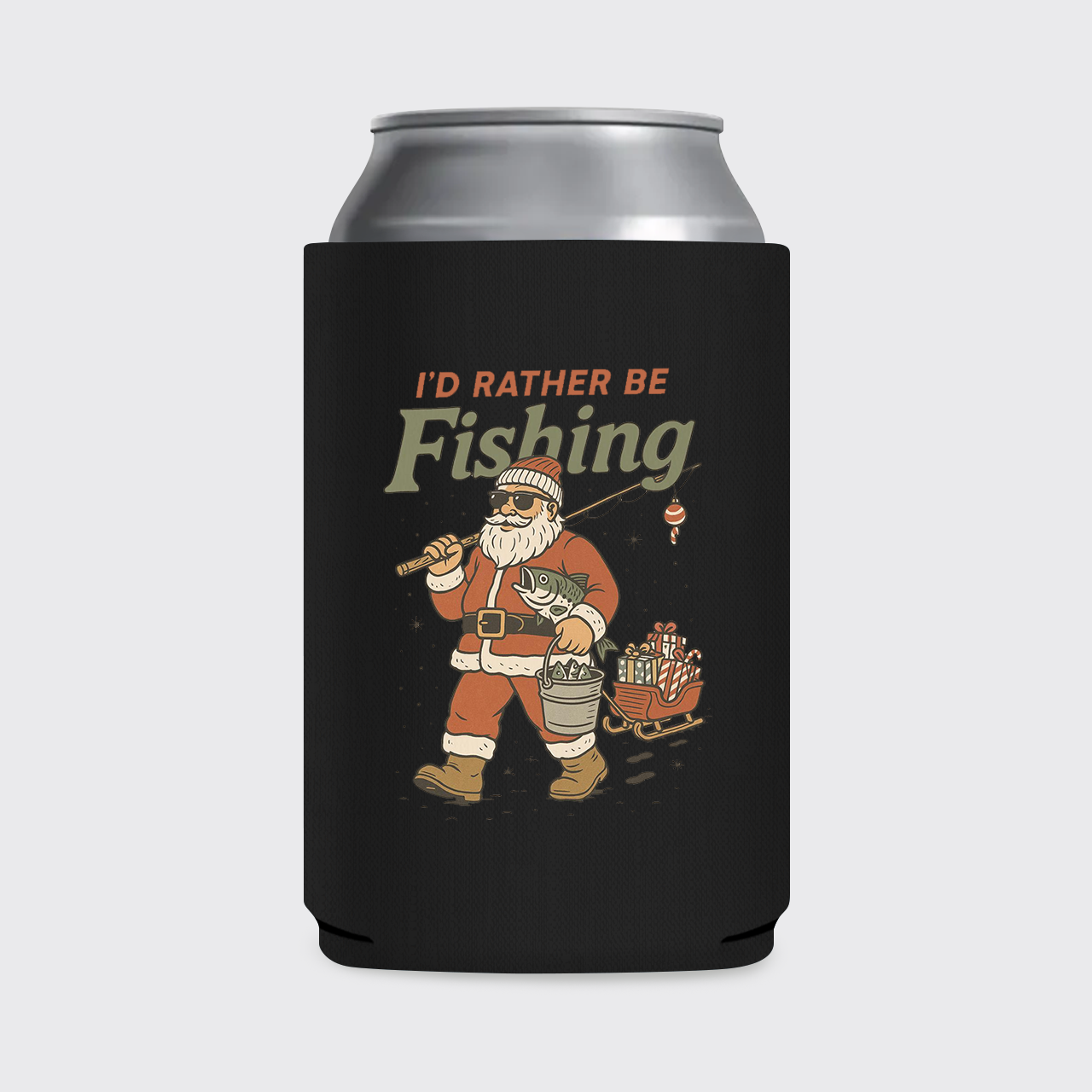Vintage Santa Fishing Koozie