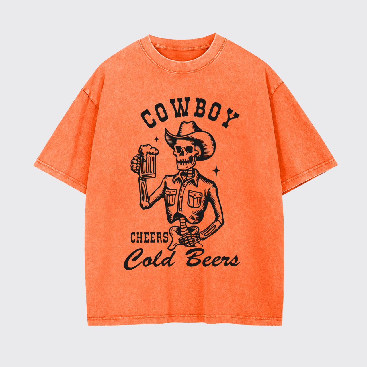 Funny Cowboy Skeleton with Beer Garment-dye Tees