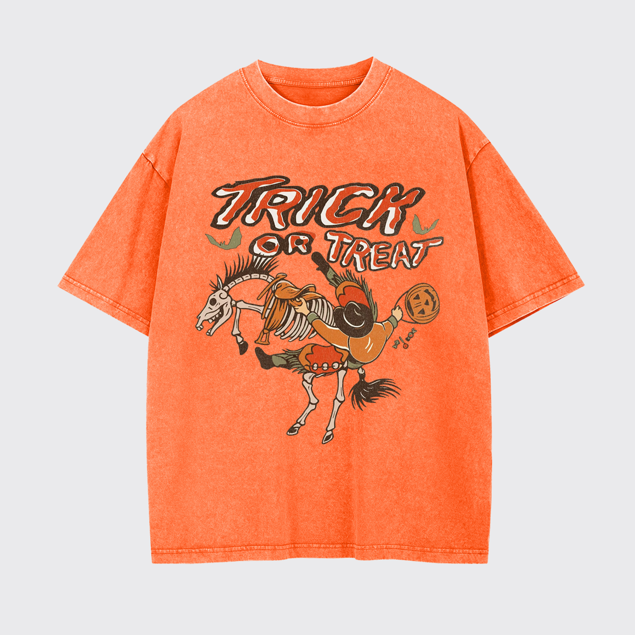 Vintage Halloween Cowboy Skeleton Horse Garment-dye Tees