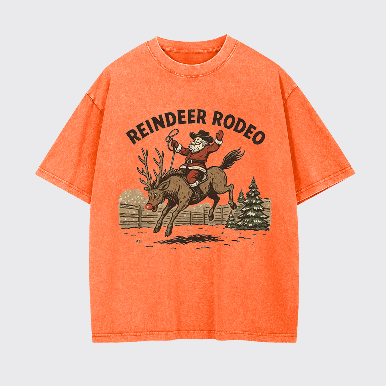 Reindeer Rodeo Santa Cowboy Christmas Garment-dye Tees