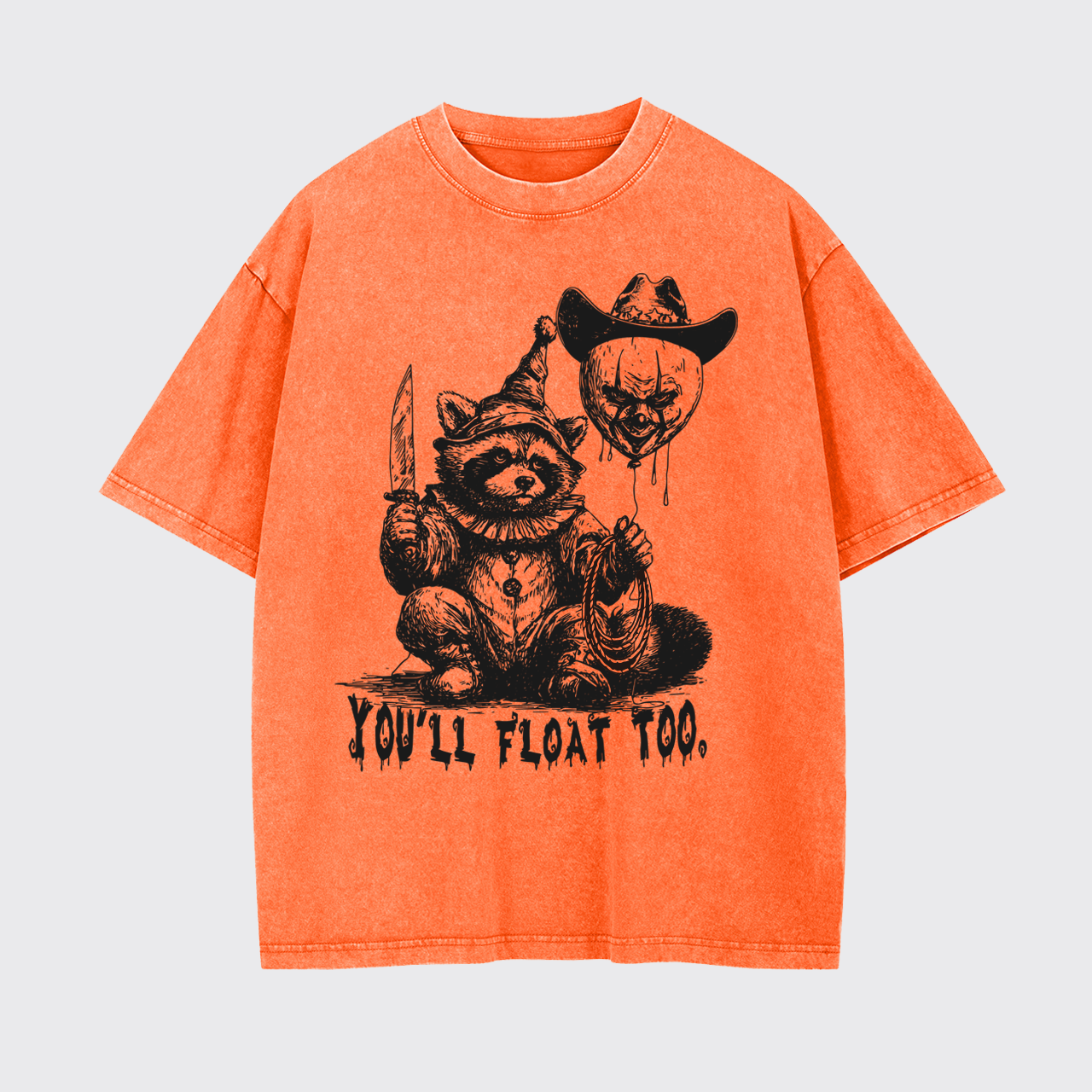 Creepy Clown Raccoon Spooky Halloween Garment-dye Tees