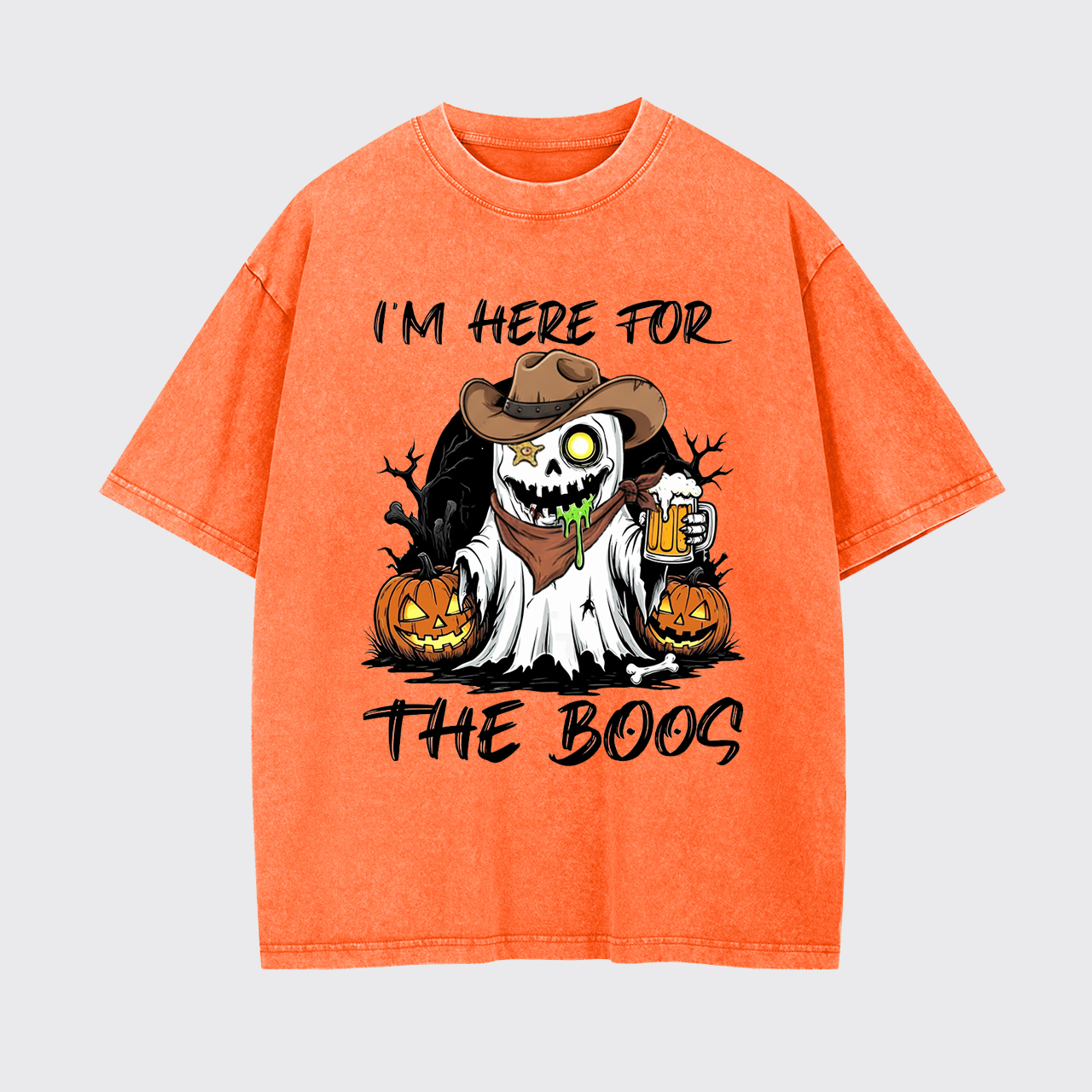Funny Halloween Ghost and Beer Garment-dye Tees