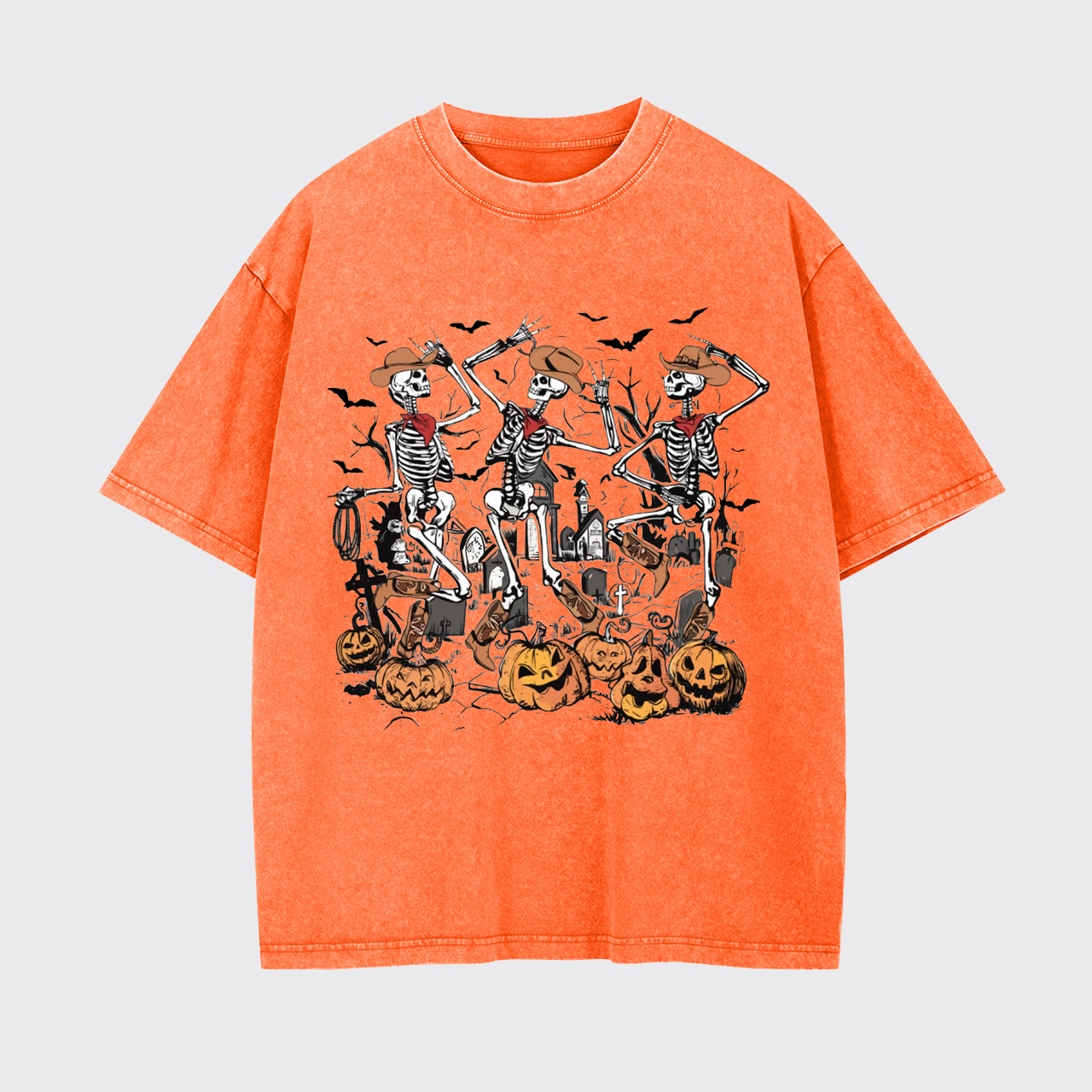 Retro Halloween Skeleton Cowboy Garment-dye Tees