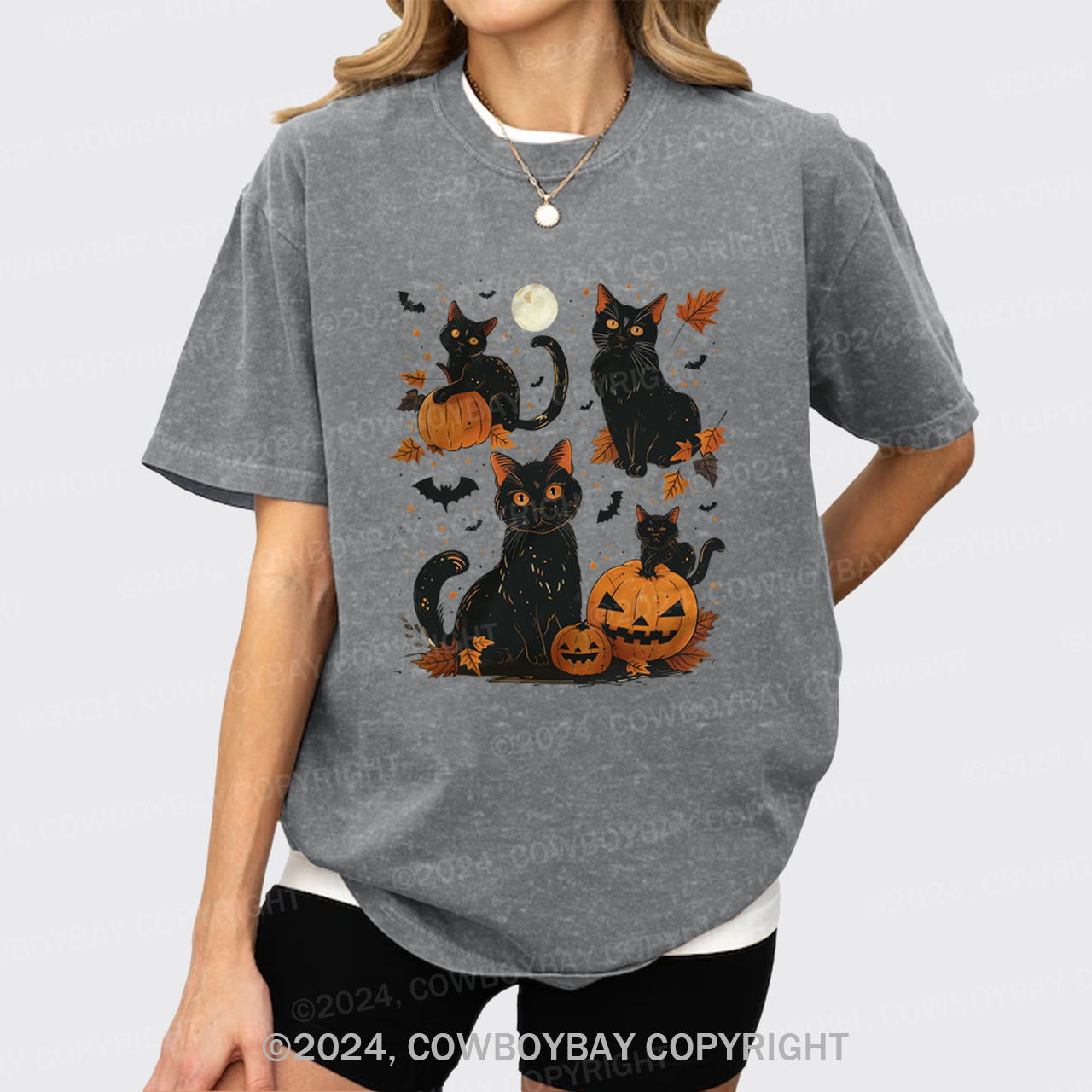 Black Cat Pumpkin Garment-dye Tees