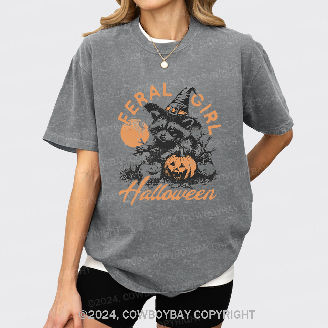 Halloween Feral girl Raccoon Garment-dye Tees