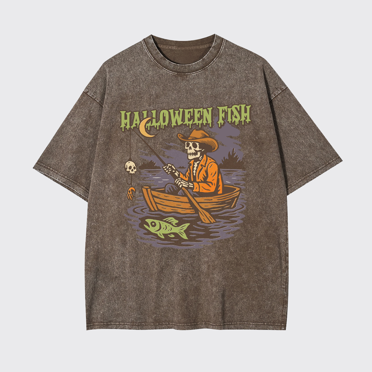 Halloween Fishing Ghost Bait Skeleton Garment-dye Tees