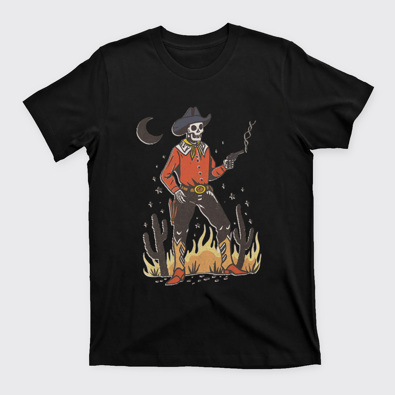 Skeleton Western Halloween Retro Desert T-Shirts