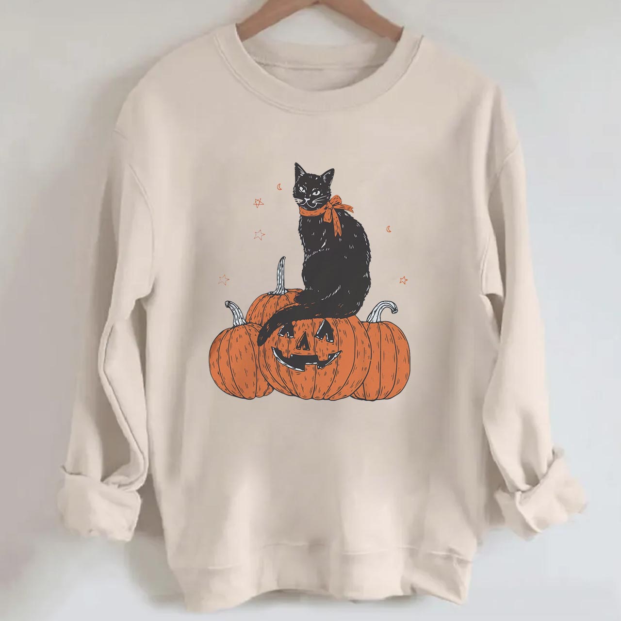 Black Cat On Grimacing Pumpkin  Halloween Sweatshirt