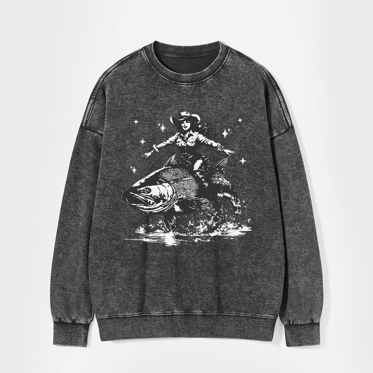 Cowgirl Riding A Fish Washed Sweatshirts