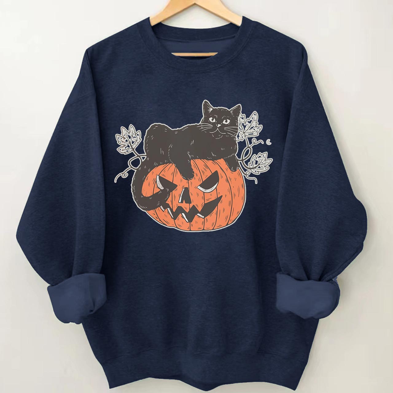 Halloween Black Cat On Pumpkin Halloween Sweatshirt