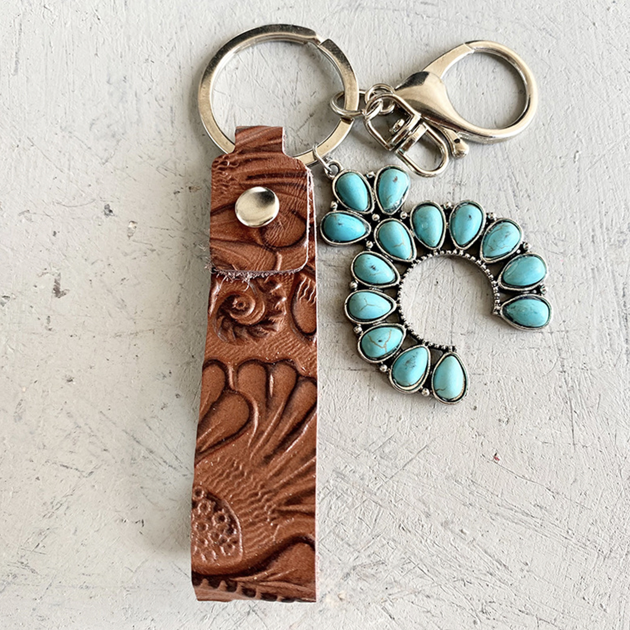Western Turquoise Pumpkin Cowhide Keychain