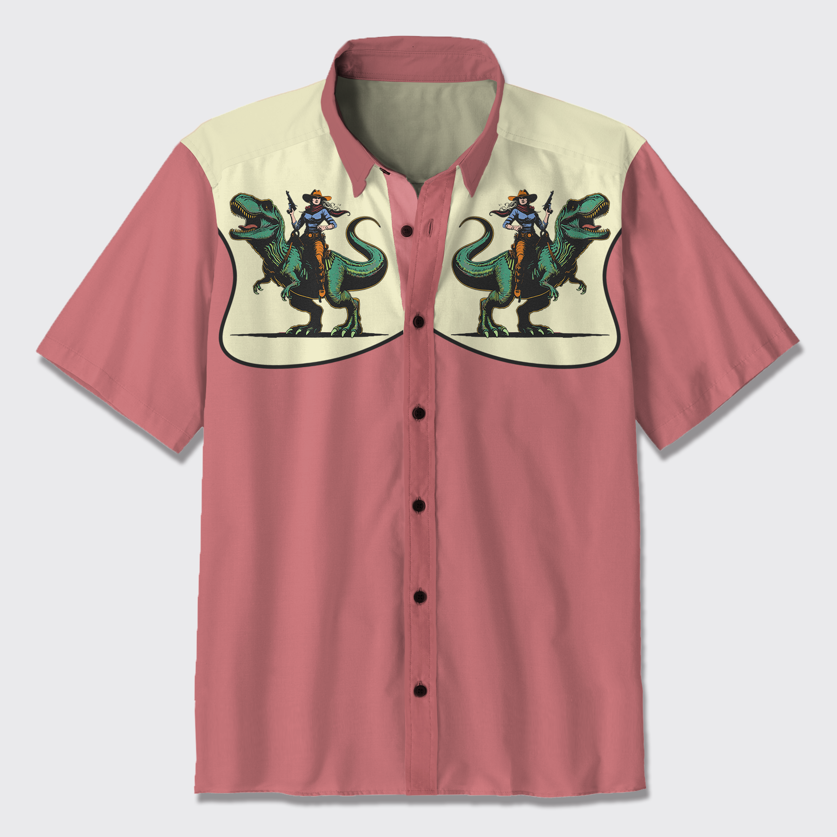 Dinosaur With Cowgirl Button Up Shirts