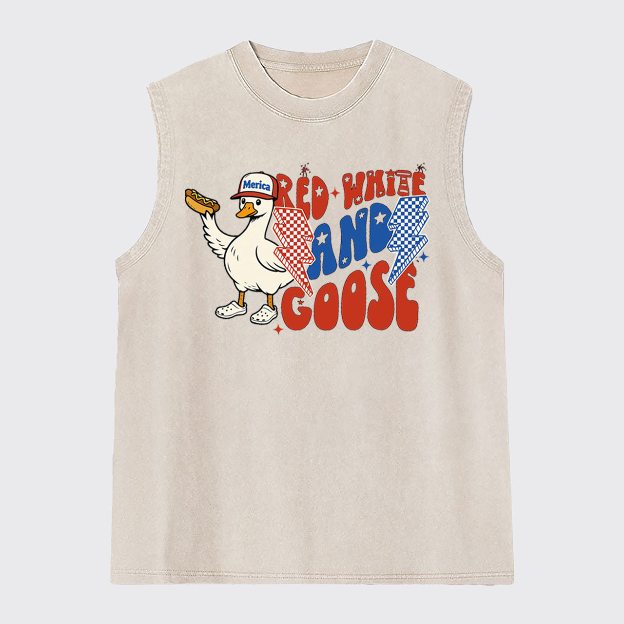 Patriotic Goose-Red White And Goose Washed Tanks