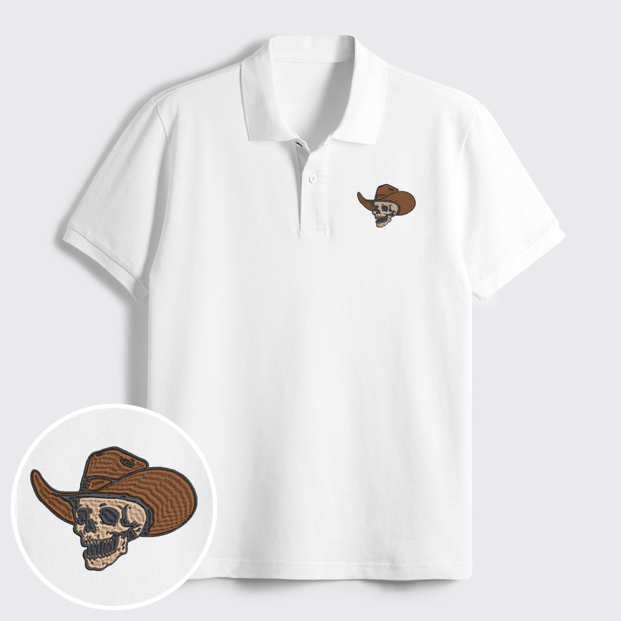Skull In Cowboy Hat Embroidered Polo Shirts