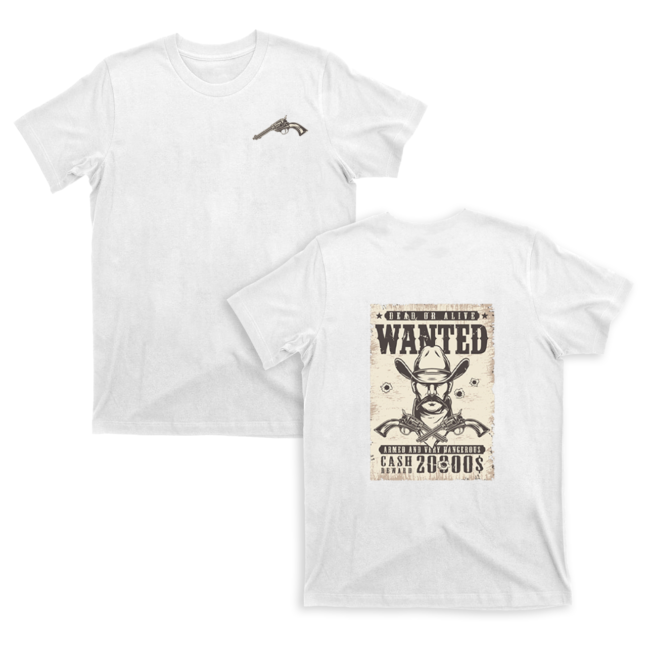Vintage Wanted Wild West Poster Double Sided Printing T-Shirts