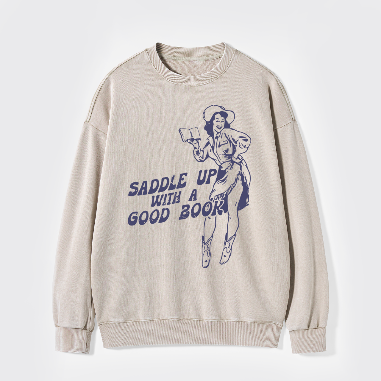 Retro Western Country Bookish Cowgirl Washed Sweatshirts