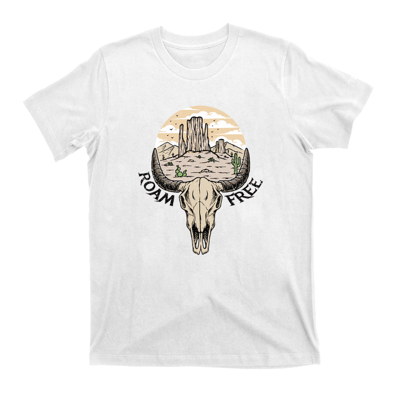 Roam Free Western Cow Skull T-Shirts