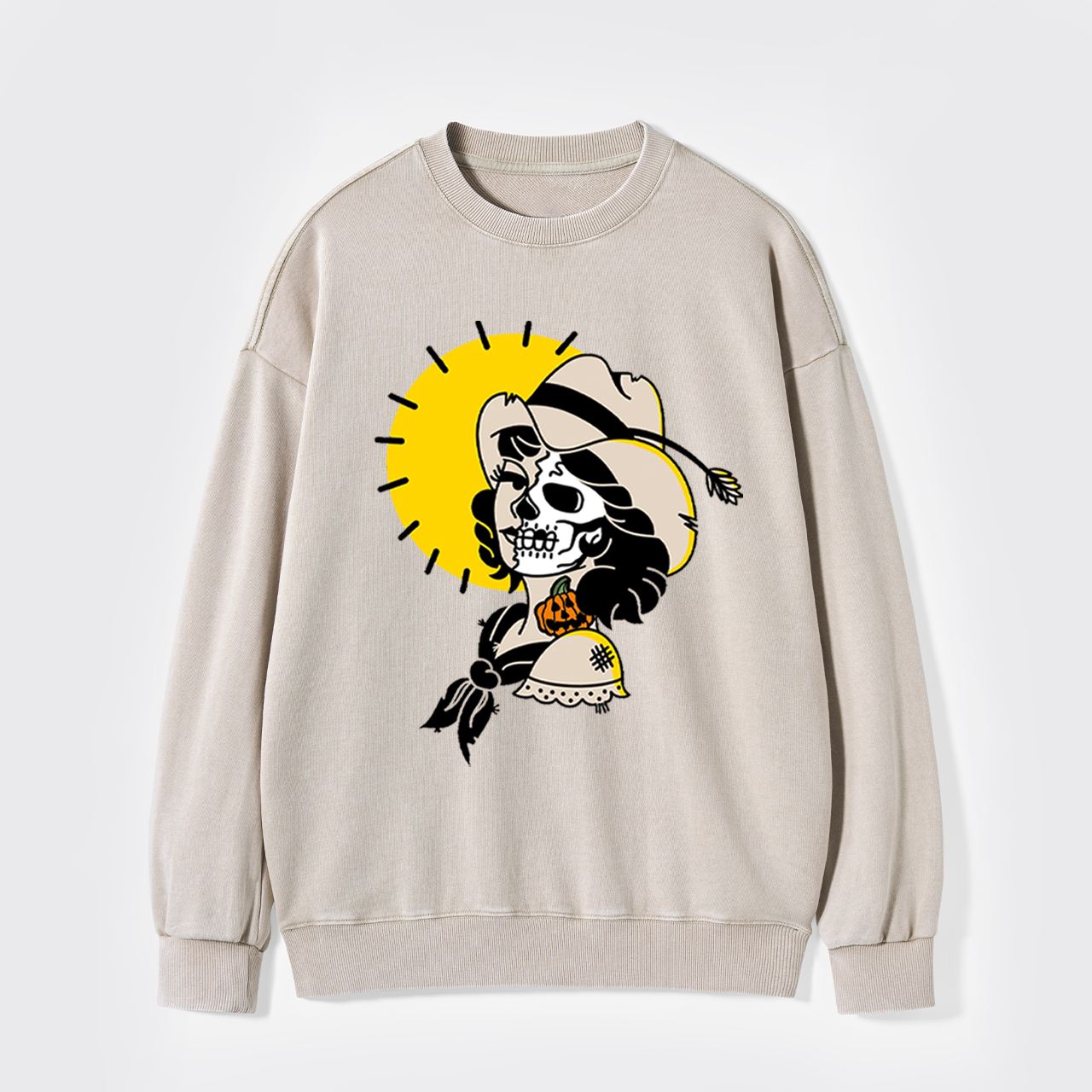 Halloween Skull Cowgirl Washed Sweatshirts