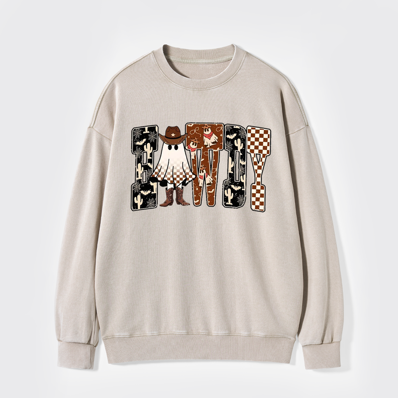 Howdy Western Halloween Ghost Washed Sweatshirts