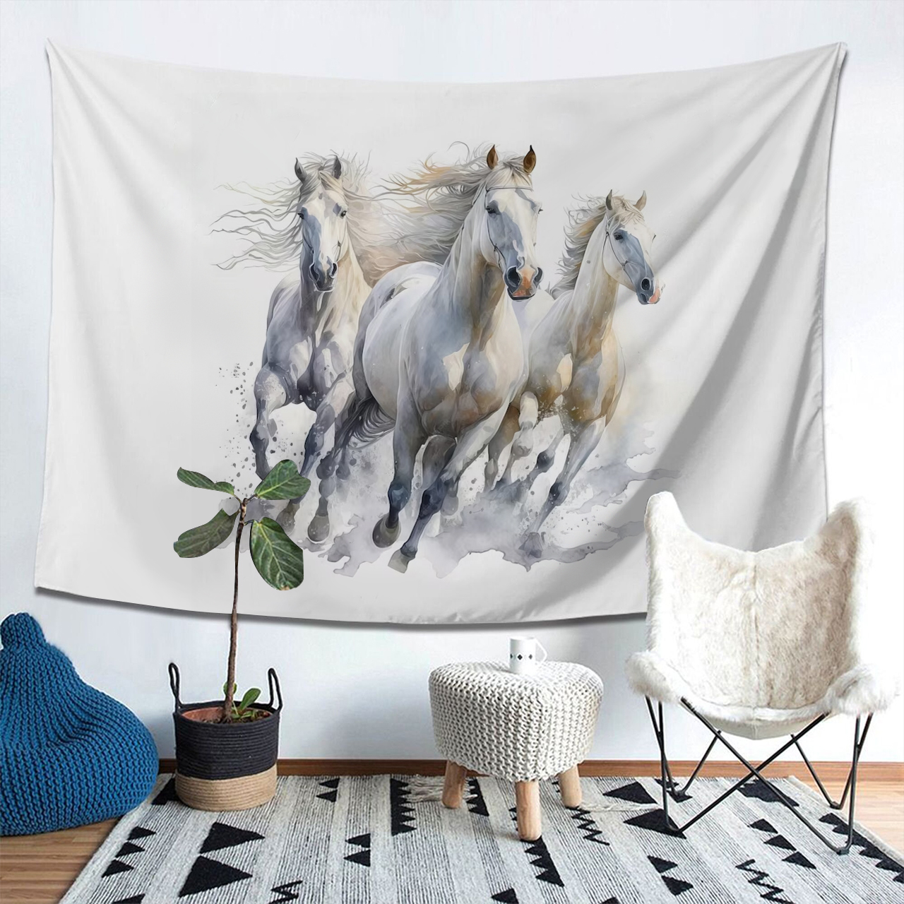 Western Brave Horse Galloping Cowboybay Tapestry