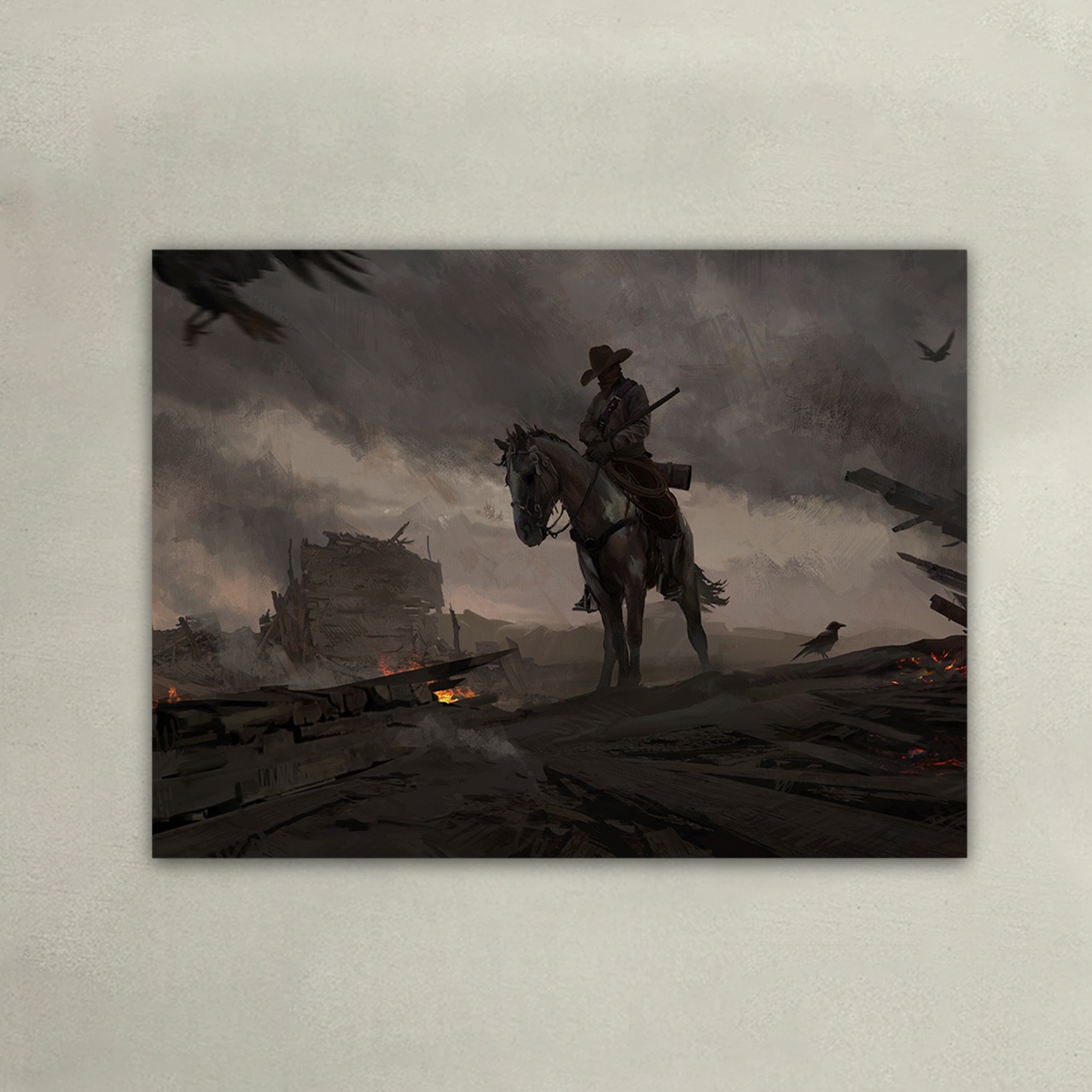 Cowboys in the Flames of War Canvas Wall Art