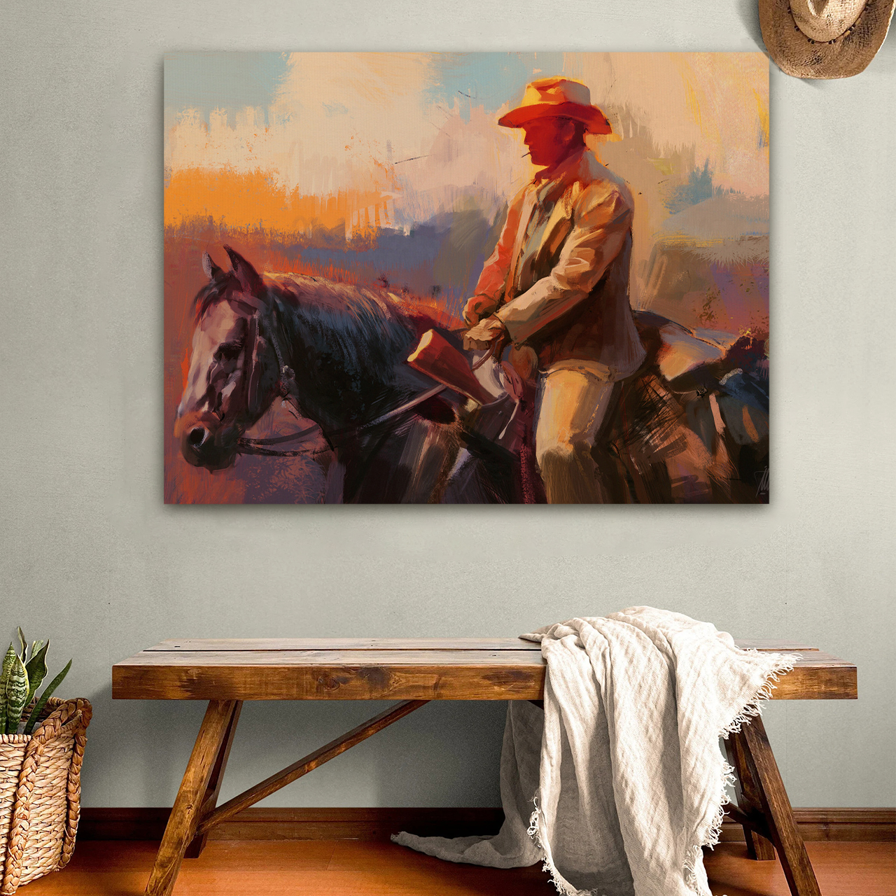 Self-portrait of a Western Cowboy Canvas Wall Art