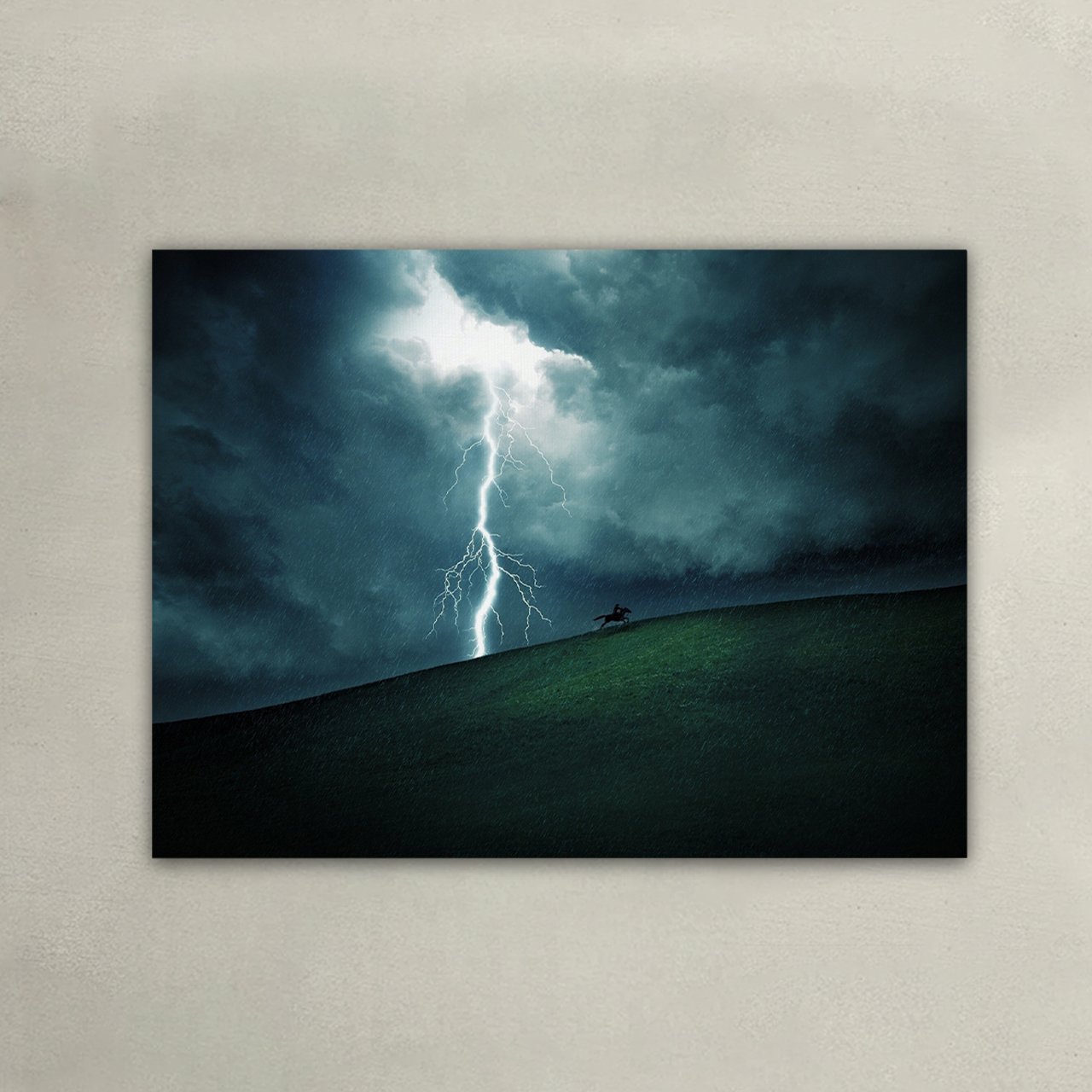 Cowboy Running in Lightning Canvas Wall Art