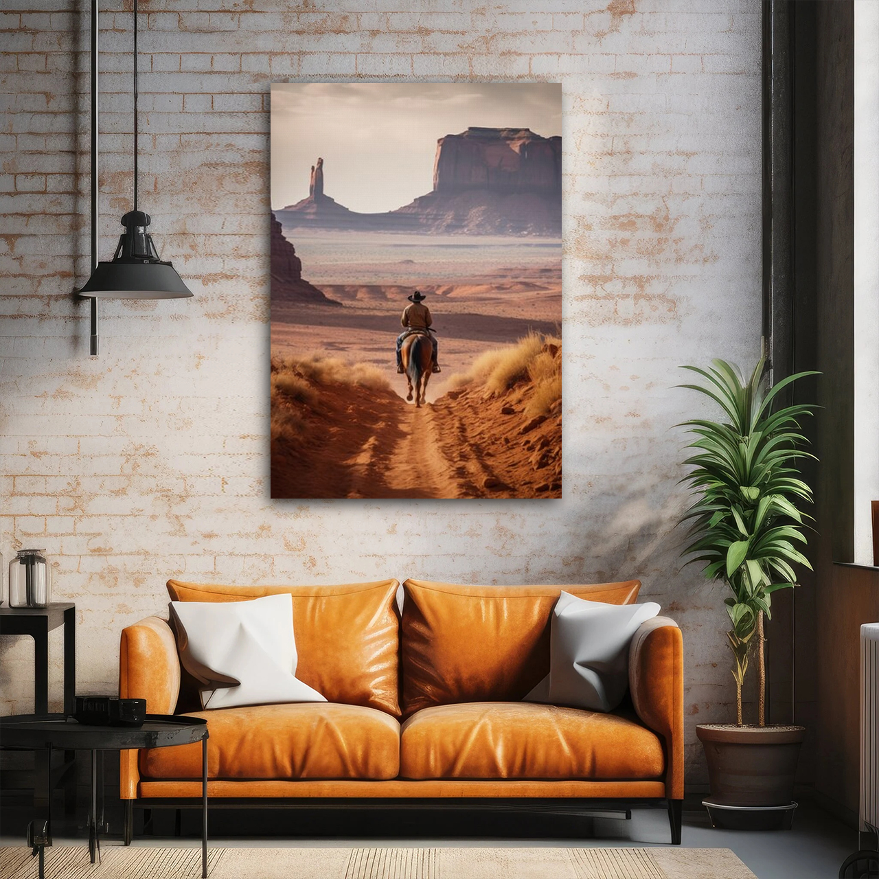 The Retreating Cowboy's Back Canvas Wall Art