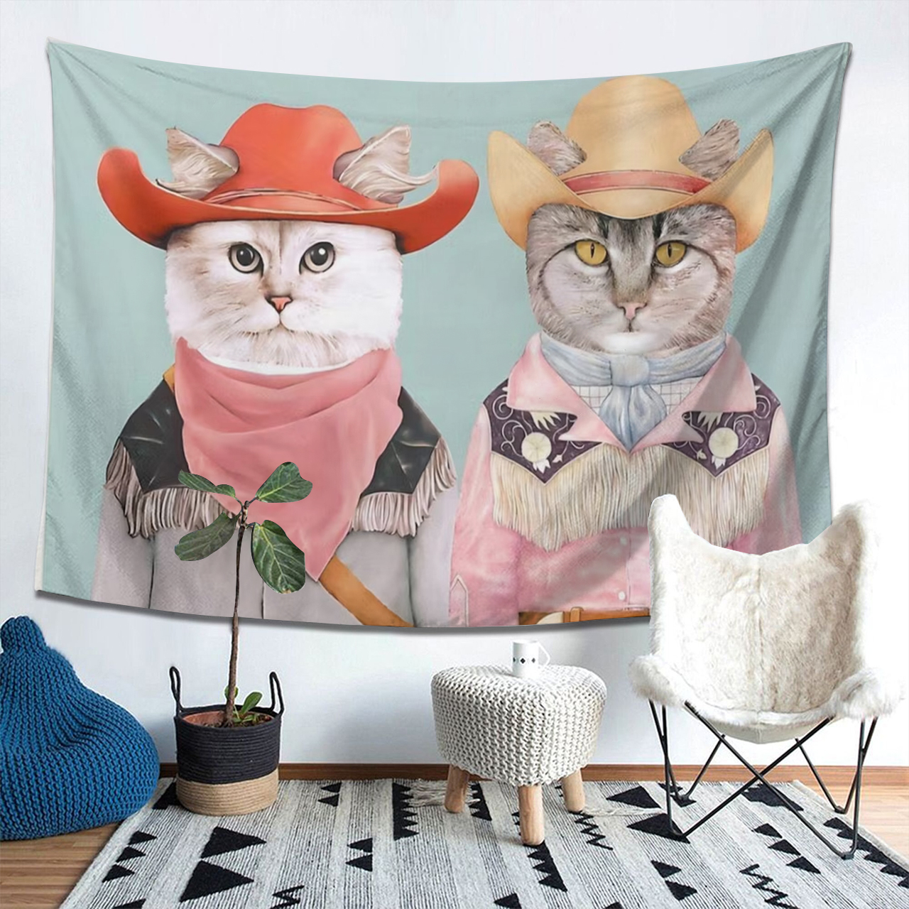 Cowboy Cats  Cute Kitten Pet Tapestry