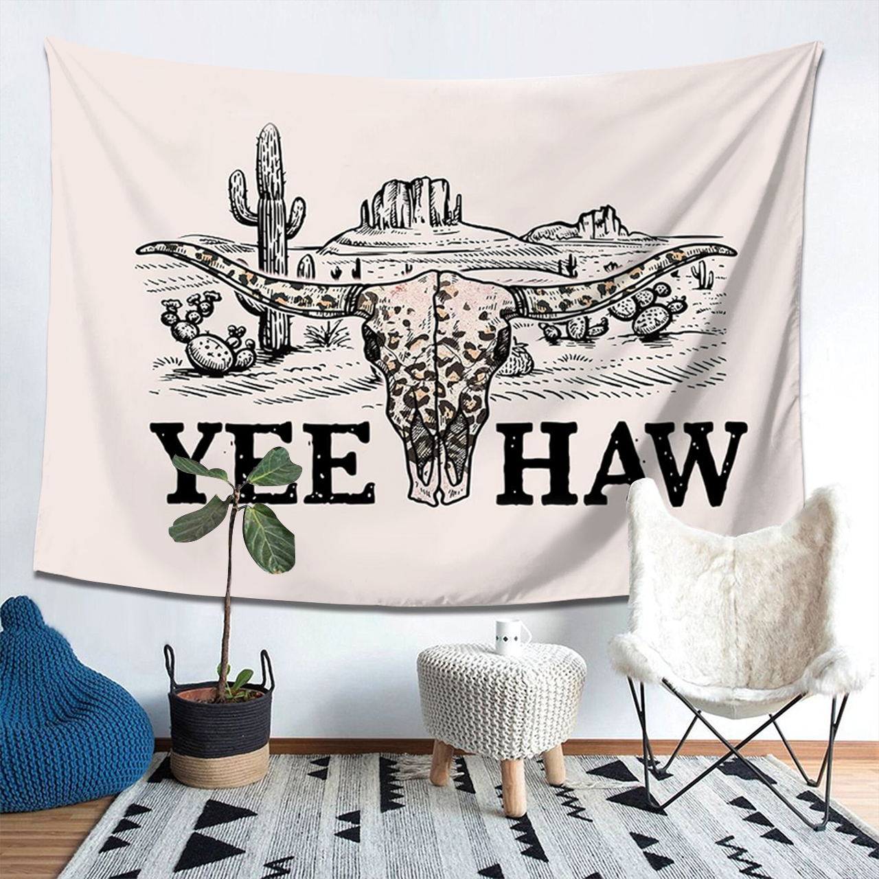 Yee Haw West Cow Bull Tapestry