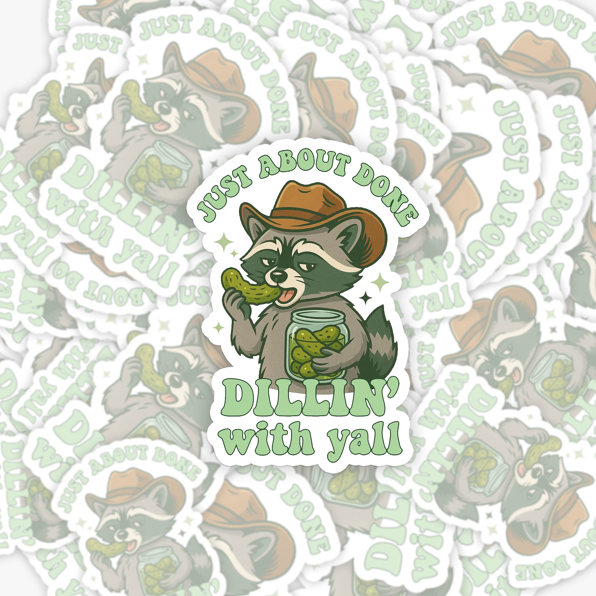 Trendy Western Raccoon Pickle _Cowboybay Sticker