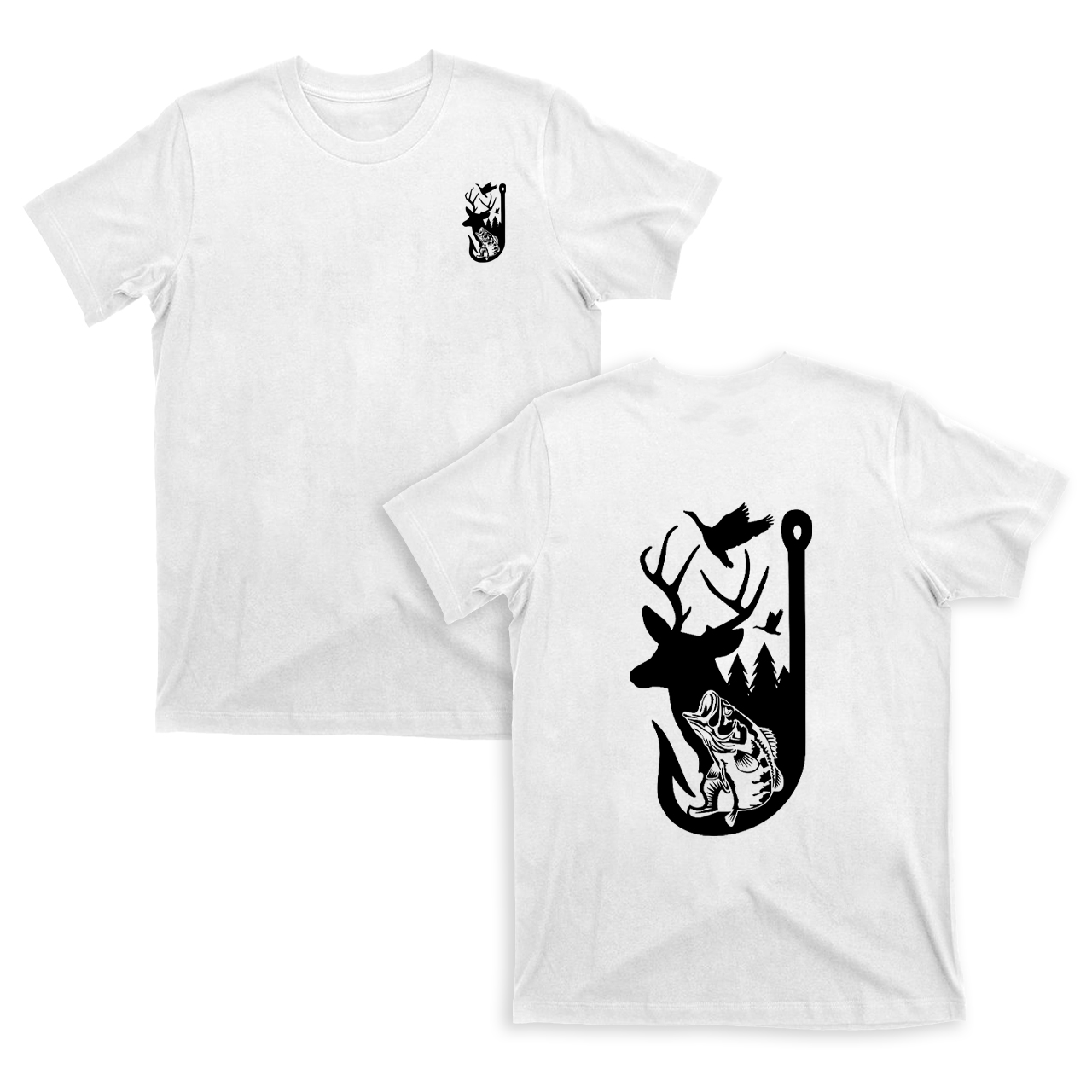 Buck Scenery Flying Ducks Deer Bass T-shirt