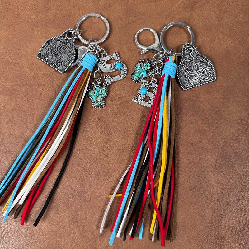 Personalized Western Cowboy Bohemian Cow Tag Keychain