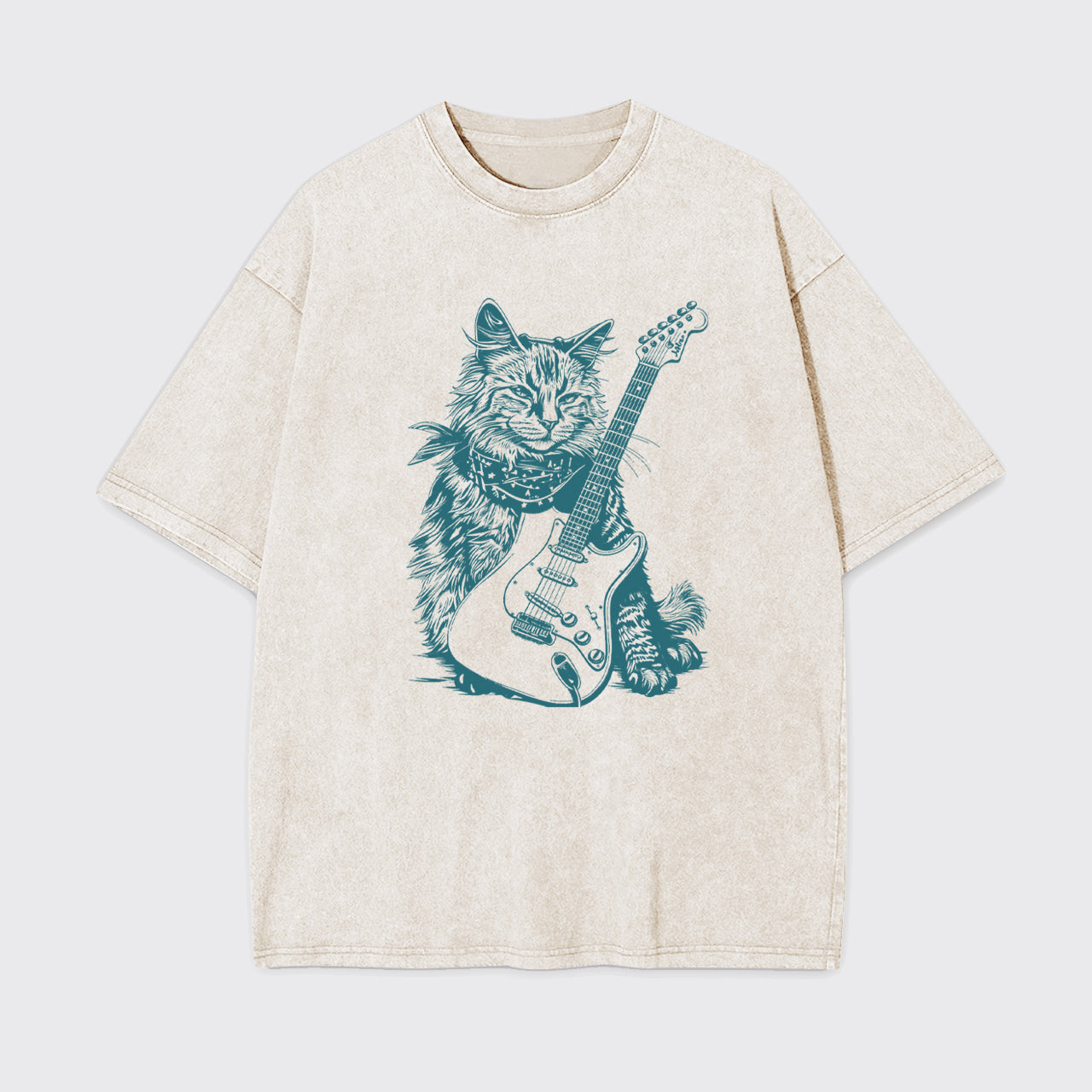 Cat Playing Guitar Punk Rock Garment-dye Tees