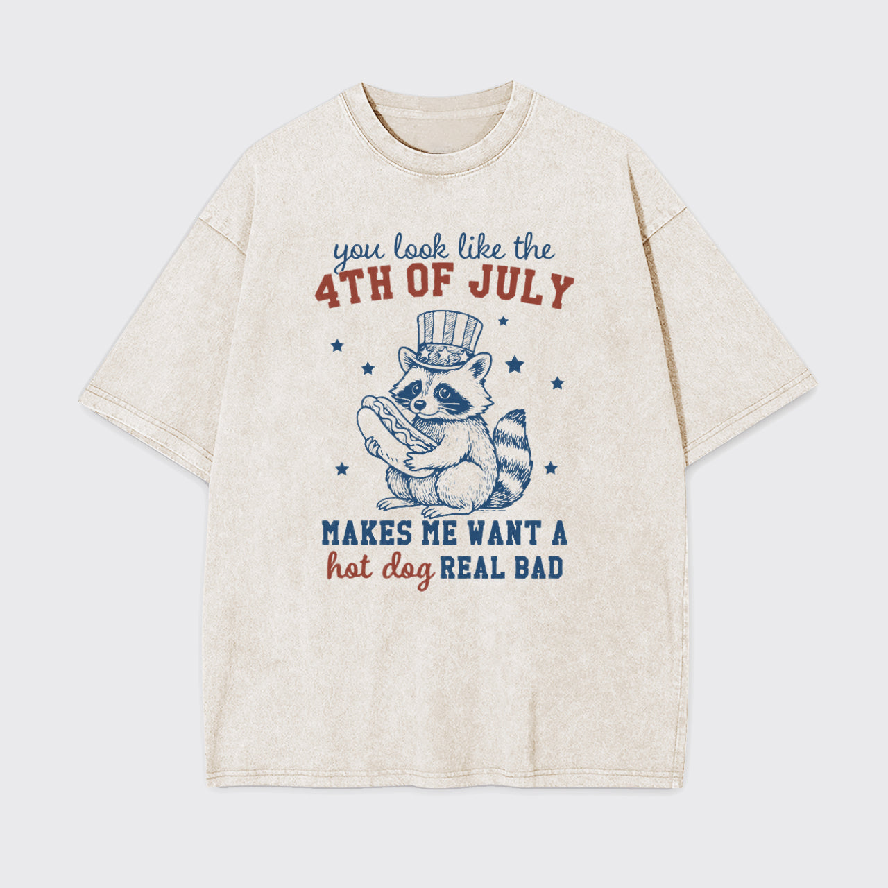 Funny Raccoon-Retro America Hot Dog Garment-dye Tees