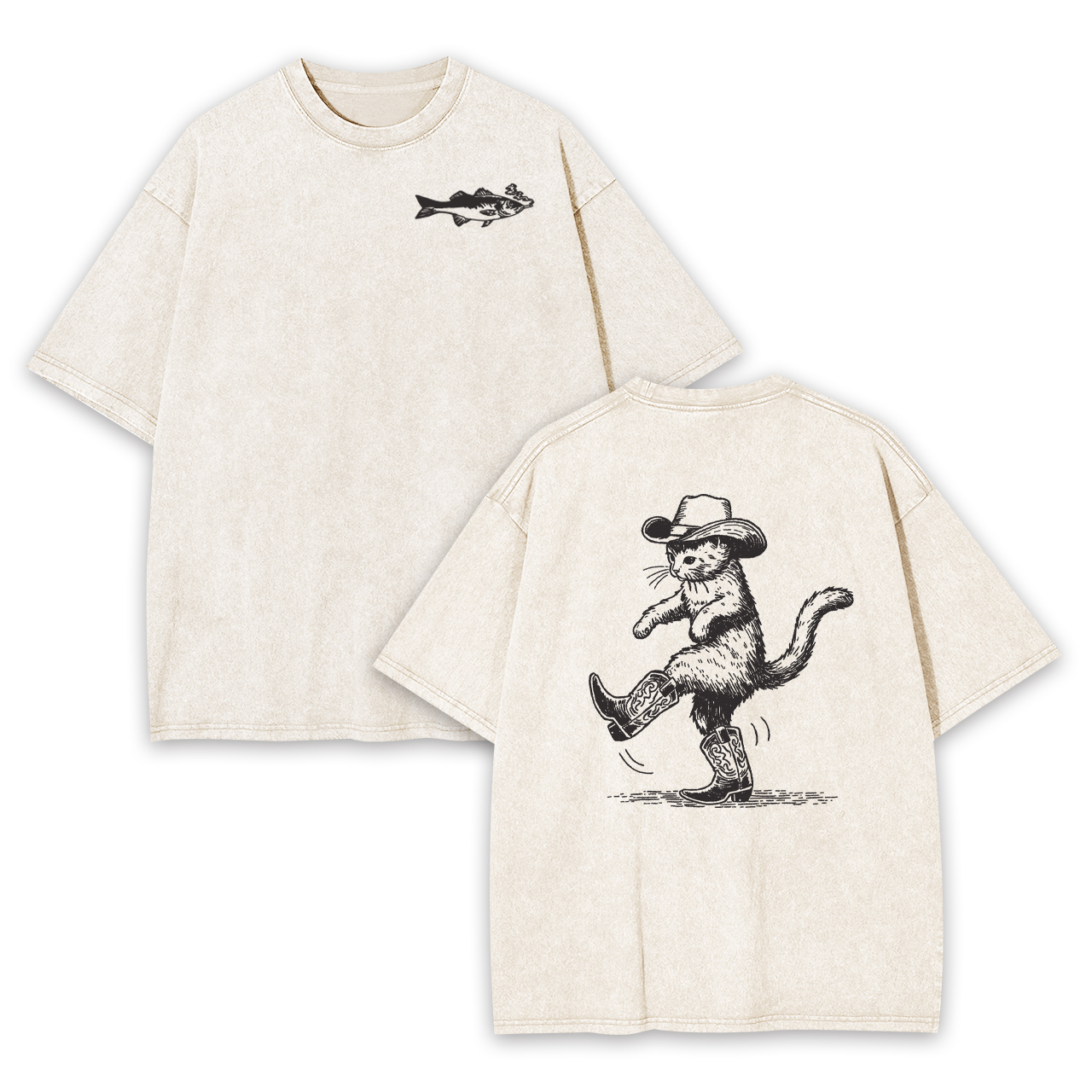 Cowboy Cat Looking for Fish Garment-dye Tees