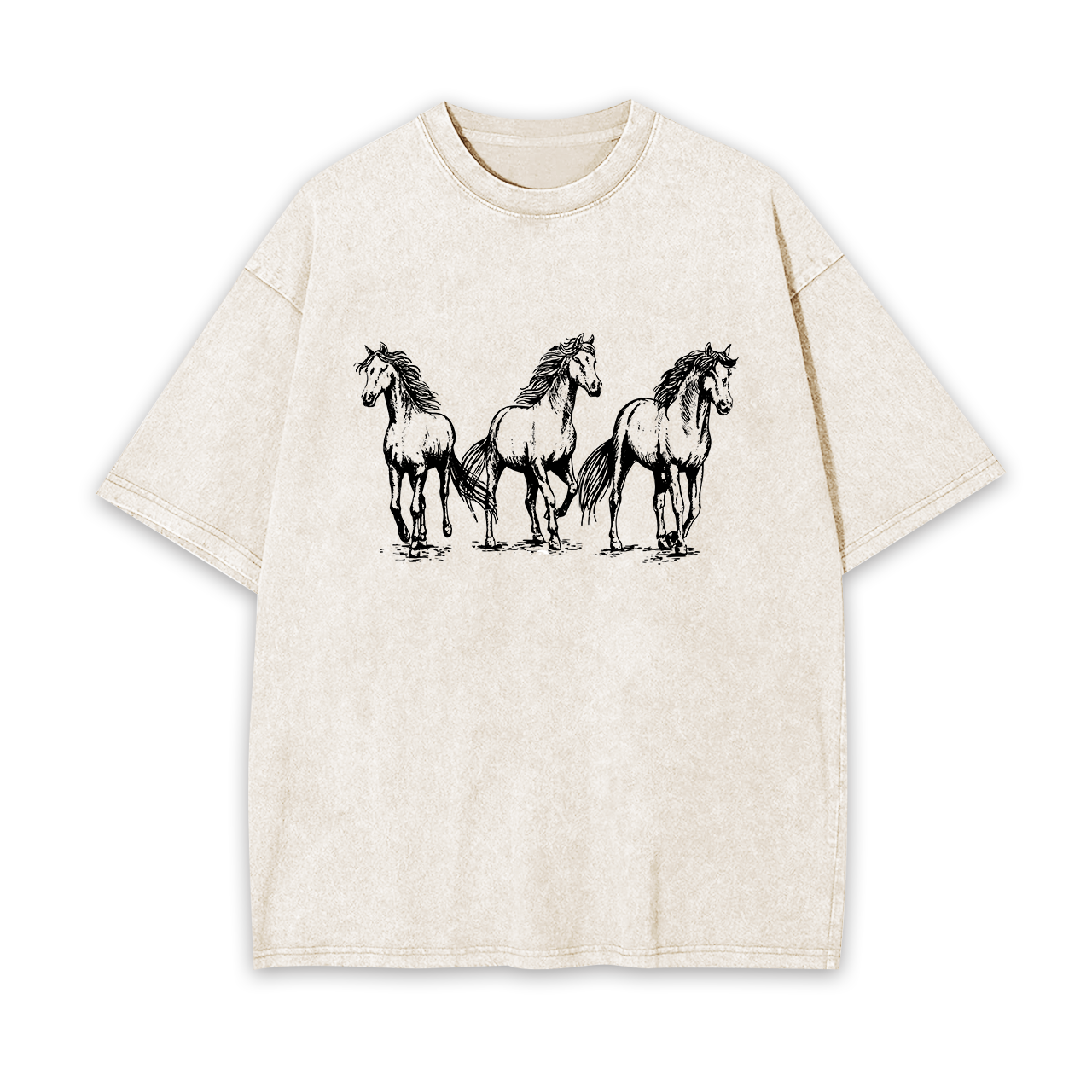 Three Horses Western Cowboy Garment-dye Tees