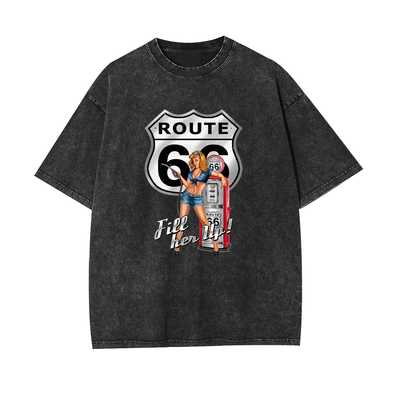 Route 66 Fill Her up Pinup Girl Garment-dye Tees