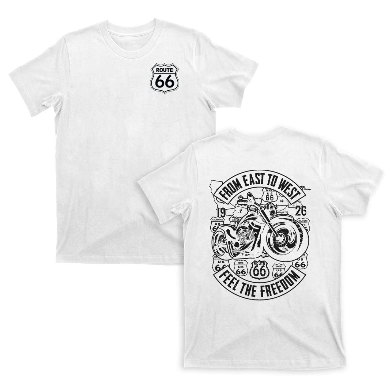 Route 66 From East To West Biker T-Shirts