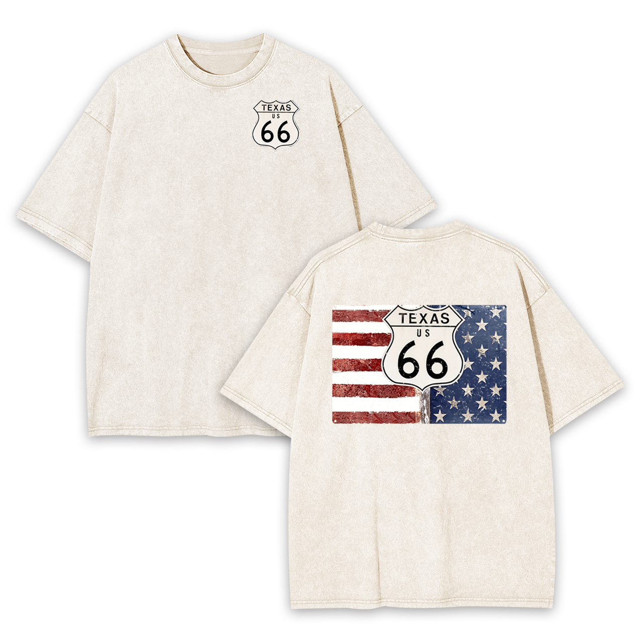 Route 66 Texas With American Flag Garment-dye Tees