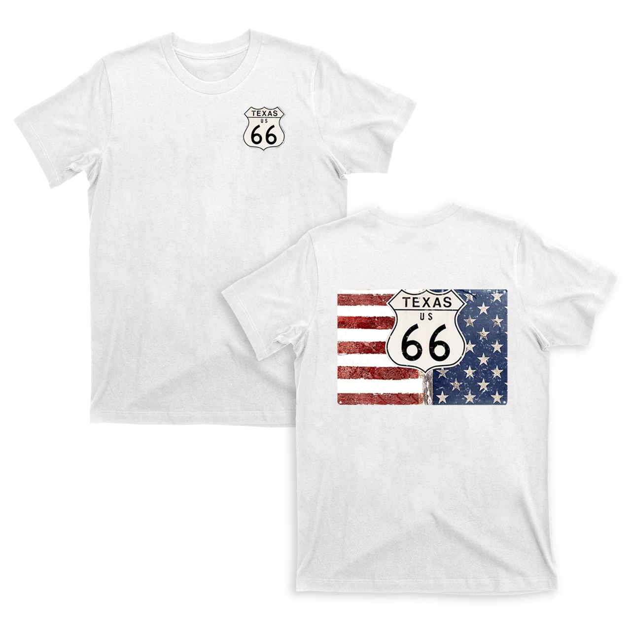 Route 66 Texas With American Flag T-Shirts