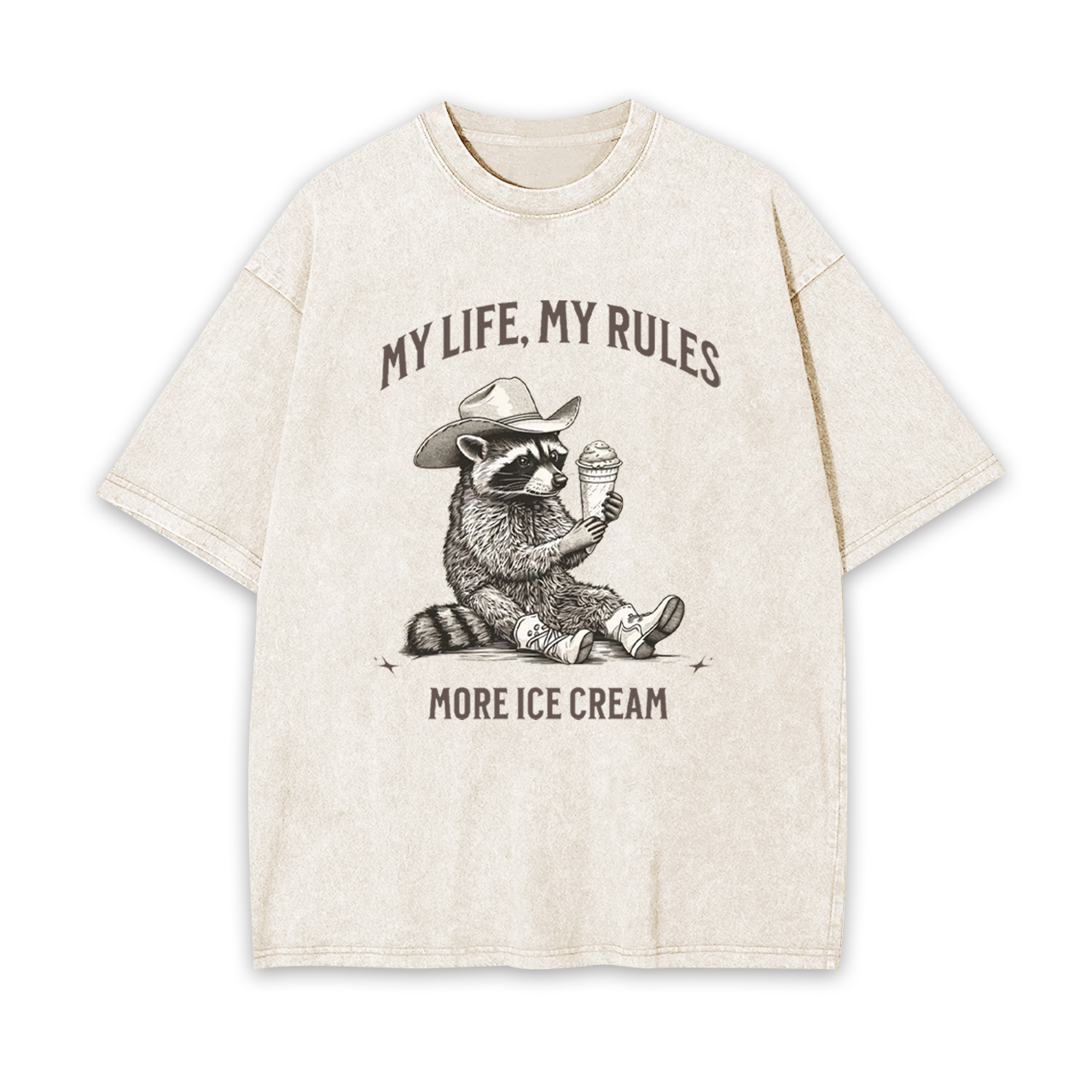 Vintage Raccoon Cowboy Ice Cream Garment-dye Tees