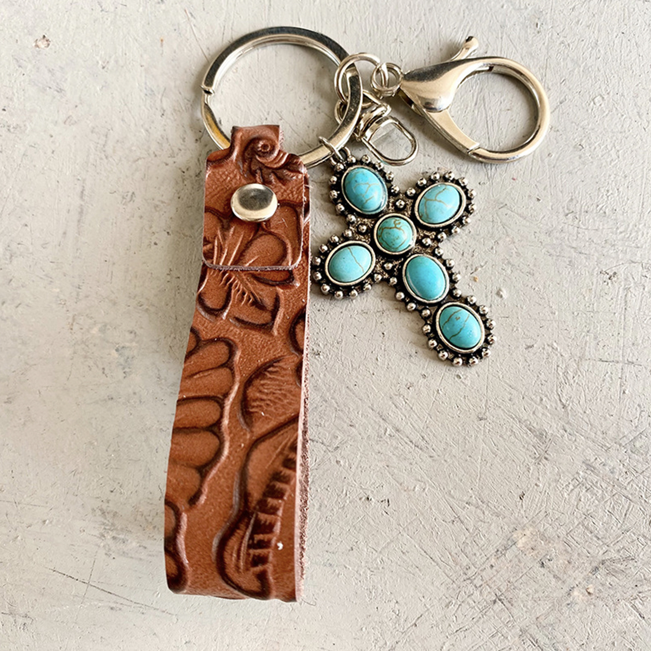 Western Turquoise Pumpkin Cowhide Keychain
