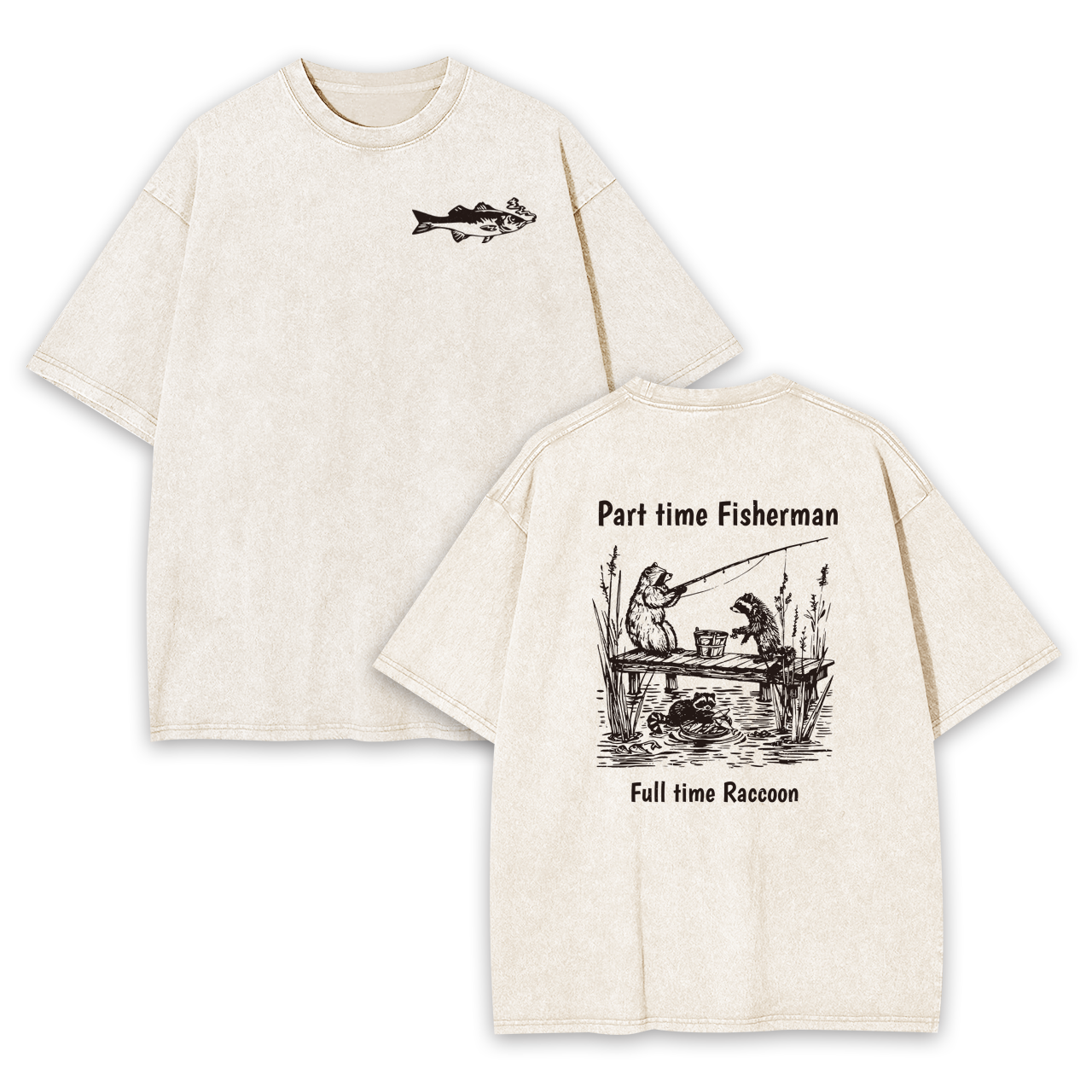Fisherman Raccoon Garment-dye Tees
