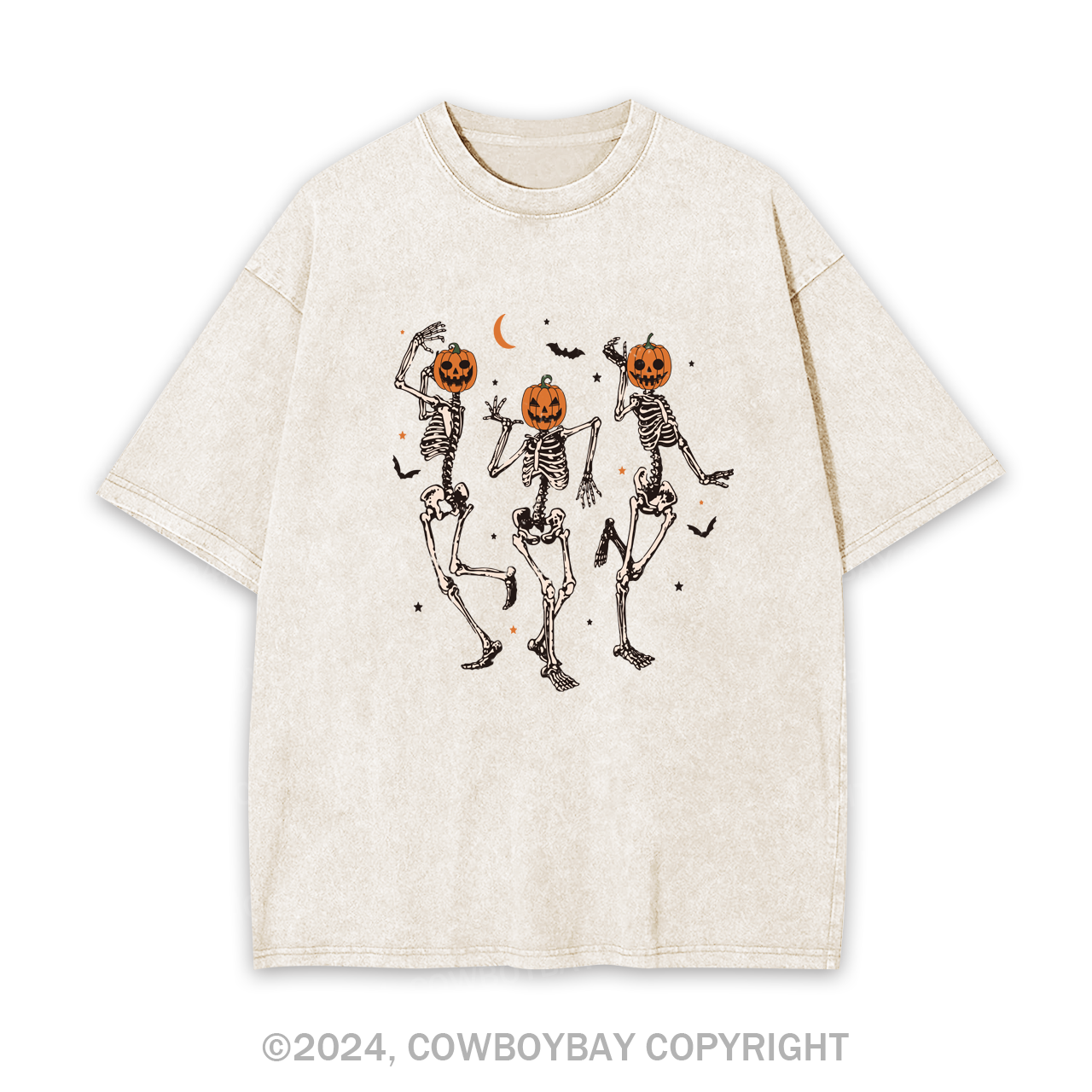 Dancing Skeleton Pumpkin Face Garment-dye Tees
