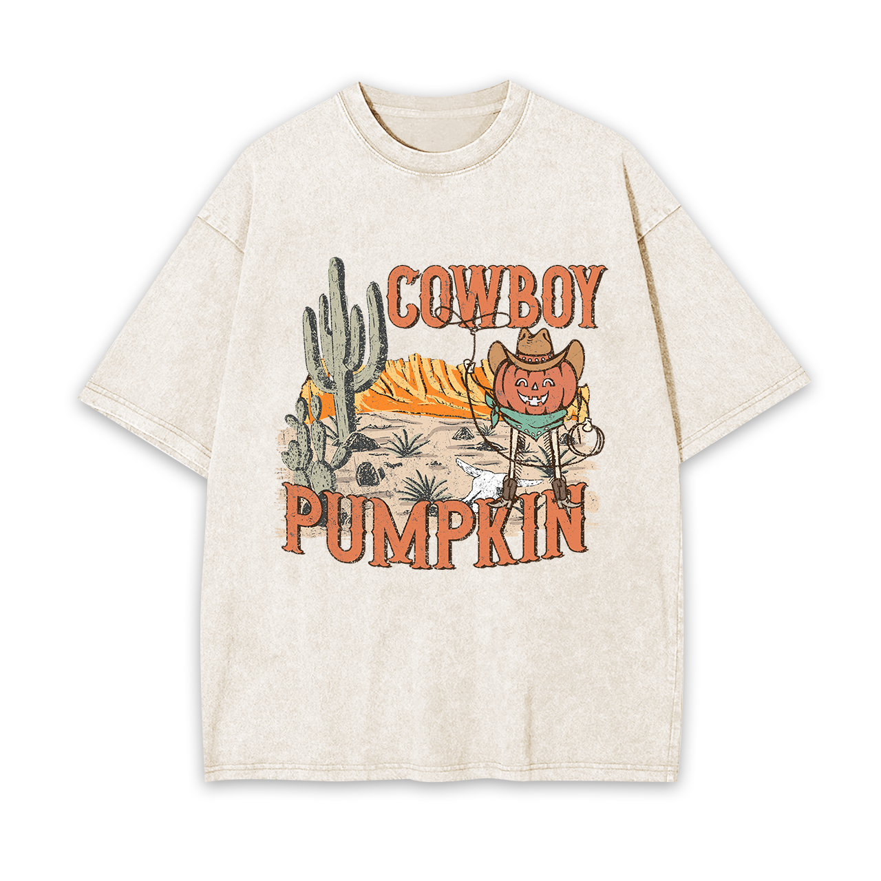 Halloween Cowboy Ghost Pumpkin Cowboy Garment-dye Tees