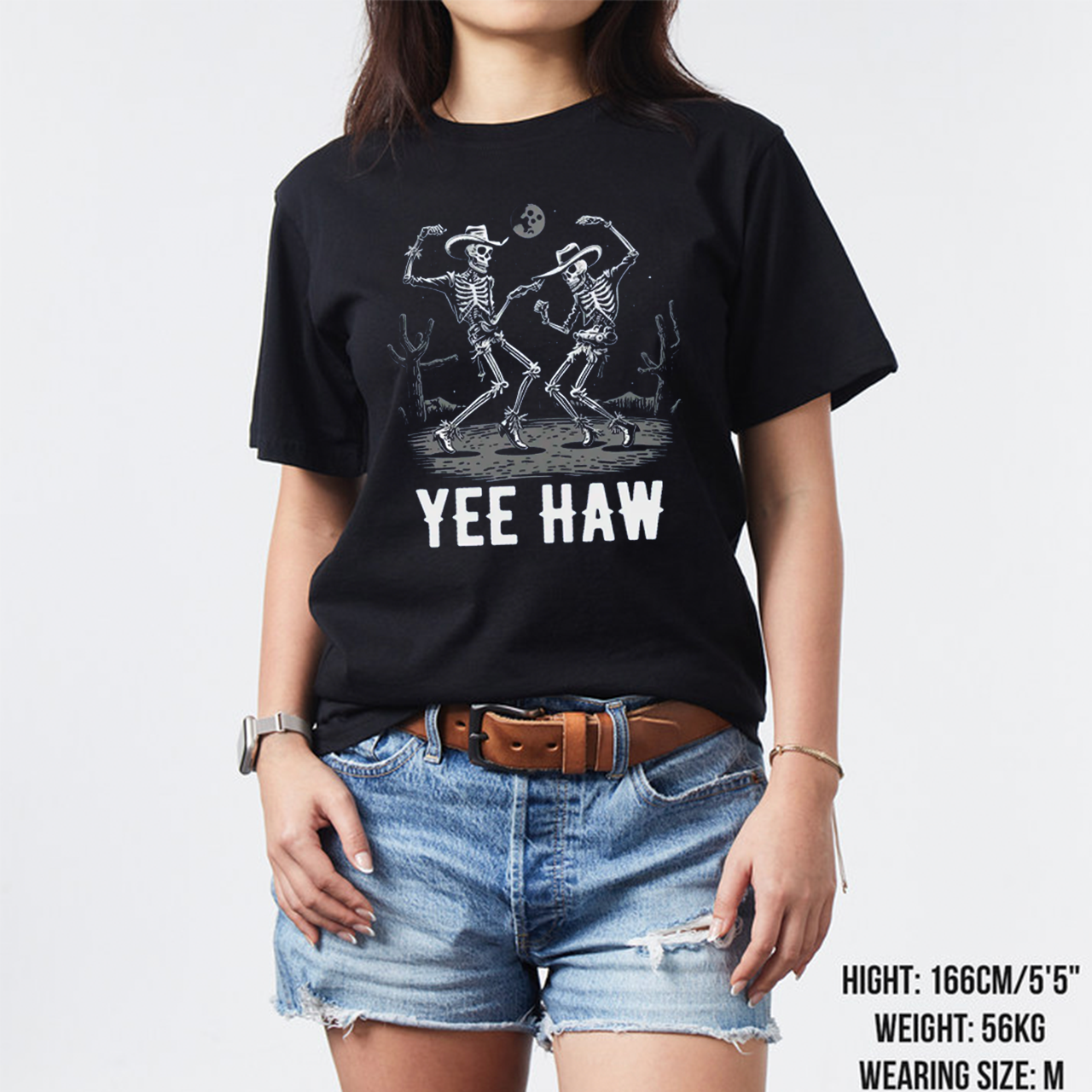 Dancing Cowboy Skeleton Yeehaw Trendy Western Graphic Tee