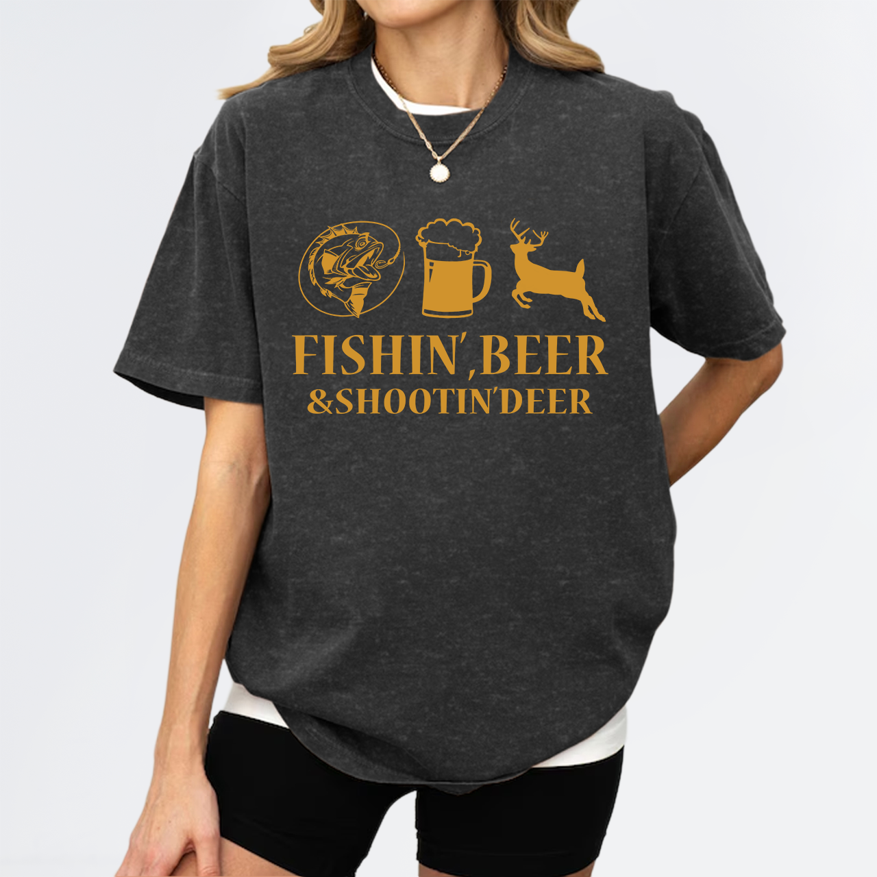 Fishin', Beer&Shootin' Deer Funny Garment-dye Tees