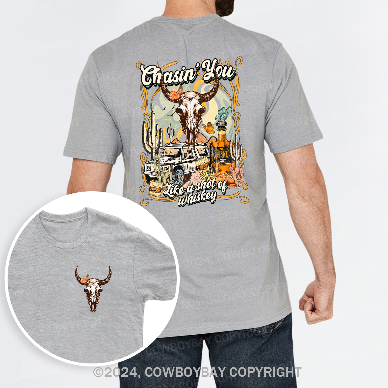 Western Boho Cow Skull  Whiskey Drinking T-Shirts